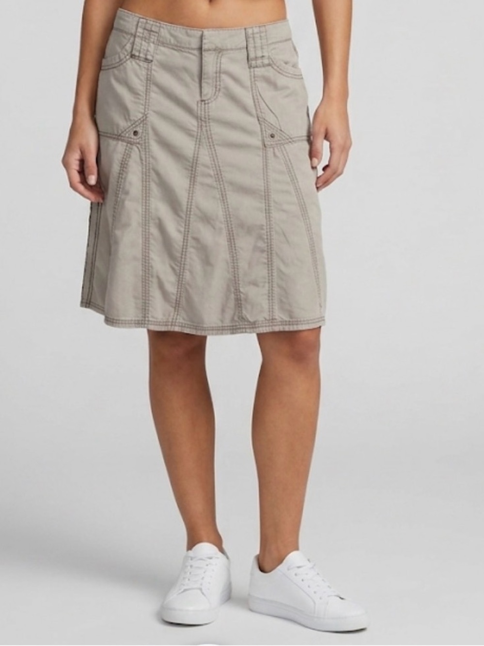 Women’s Low Rise Khaki A-Line Knee Skirt Light Taupe Size 10 Classic Casual